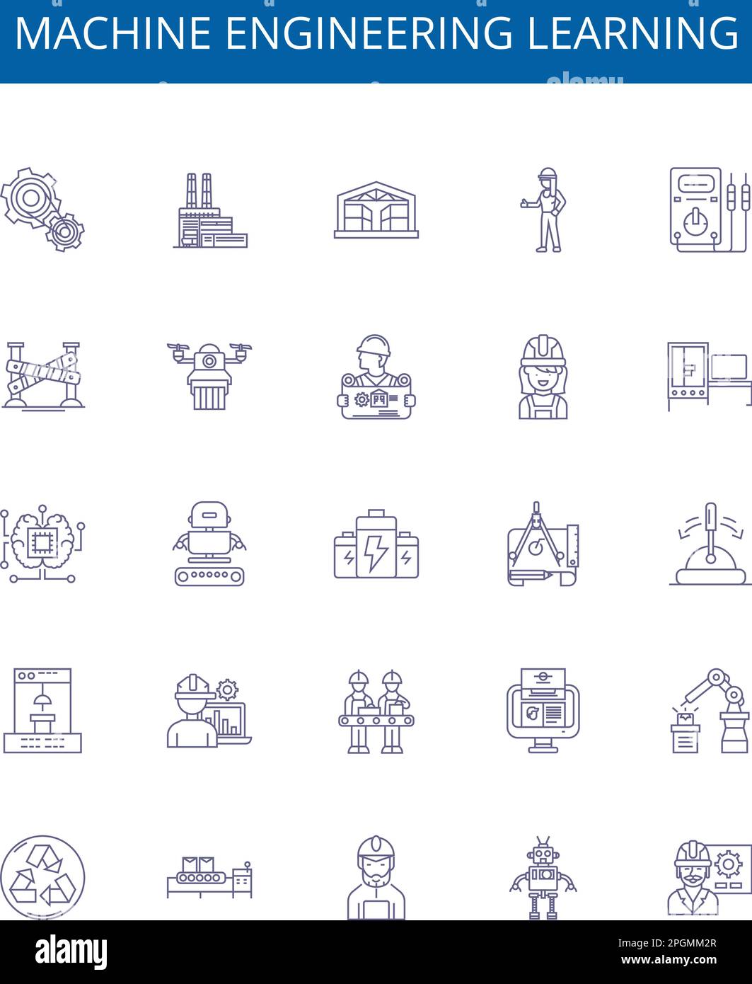 Machine Engineering Learning Line Icons Signs Set Design Collection Of Machine Engineering