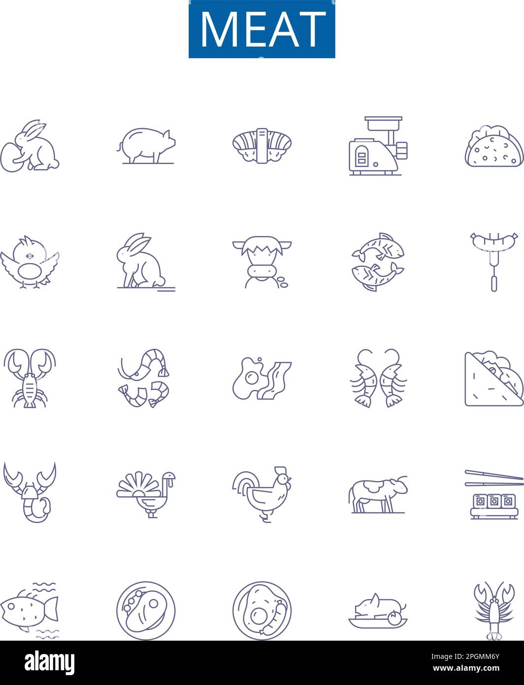 Meat line icons signs set. Design collection of Pork, Beef, Mutton ...