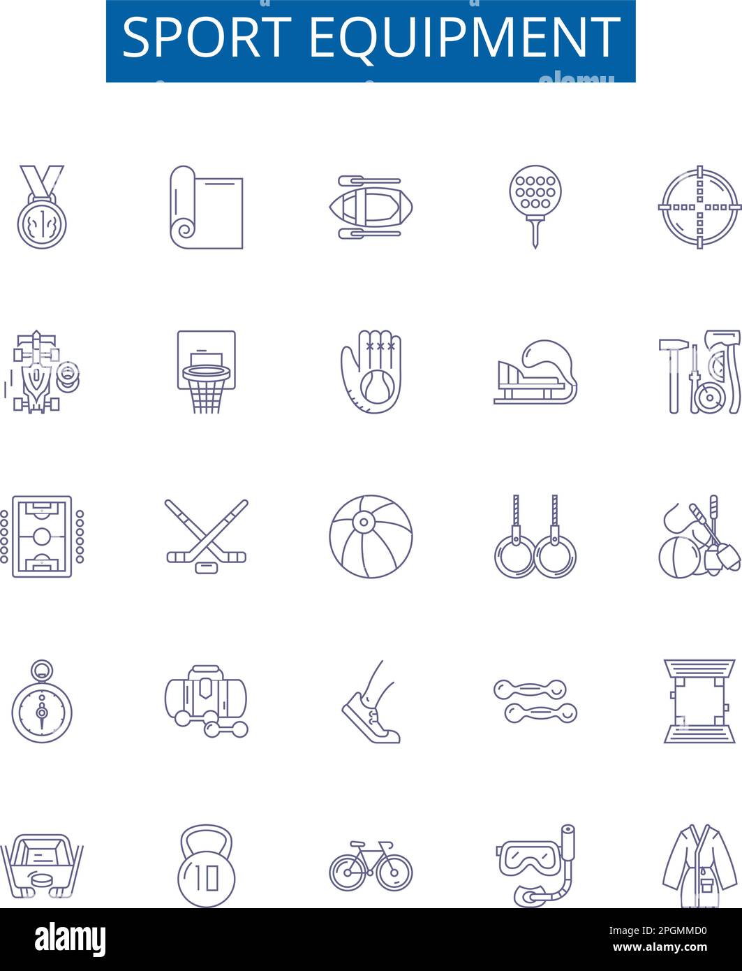 Sport equipment line icons signs set. Design collection of Gear, Balls, Racquets, Nets, Footwear, Headgear, Helmets, Padding outline concept vector Stock Vector