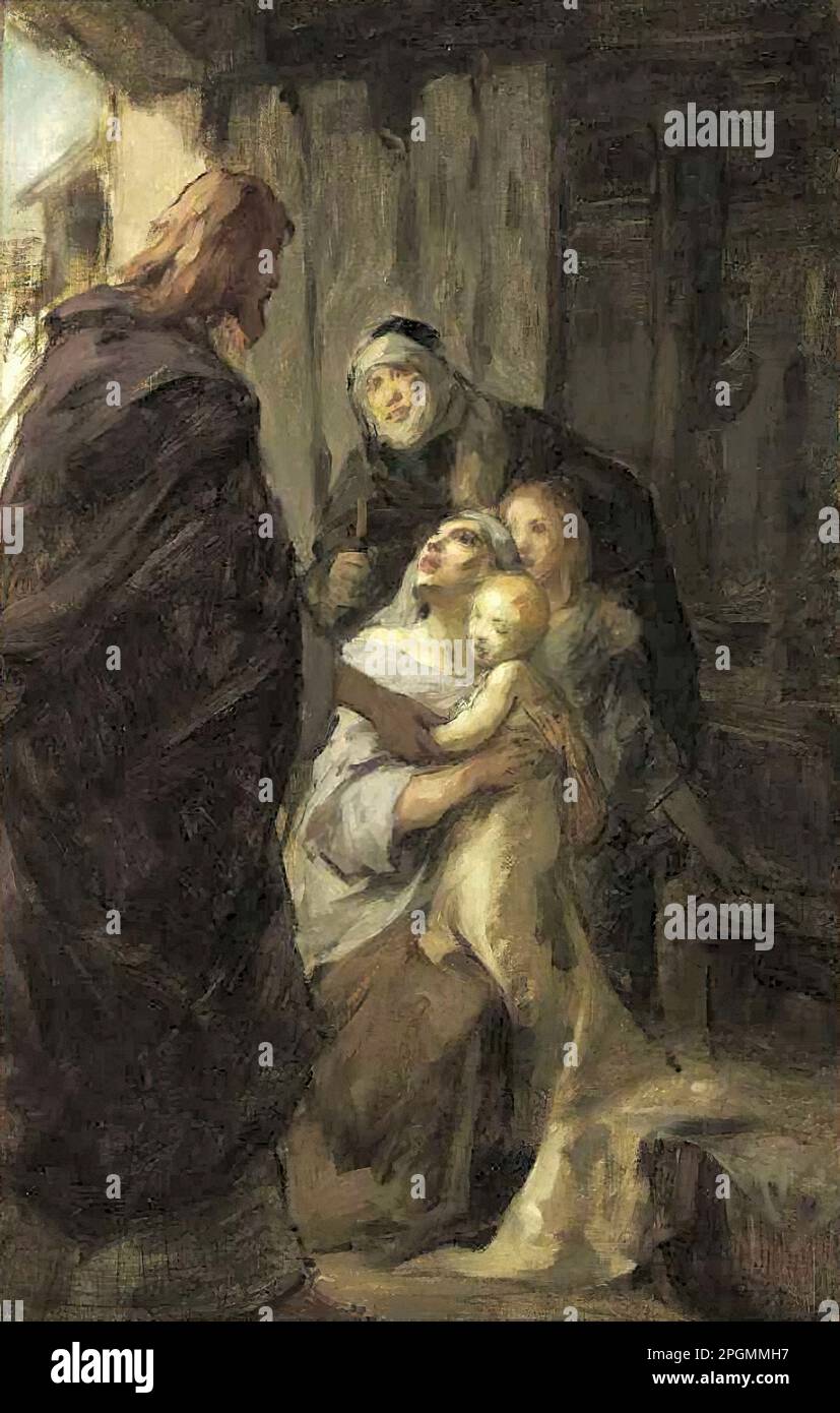 Uhde Fritz Von - Christ Healing a Sick Child (Study) - German School - 19th Century - Uhde Fritz Von - Christ Healing a Sick Child (Study) - German School - 19th  Century Stock Photo