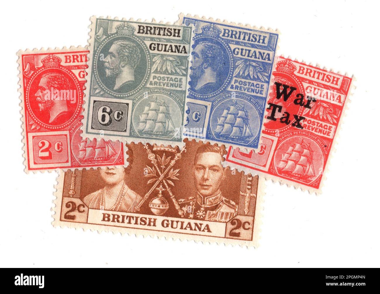 Vintage mint postage stamps from British Guiana isolated on a white background. Stock Photo