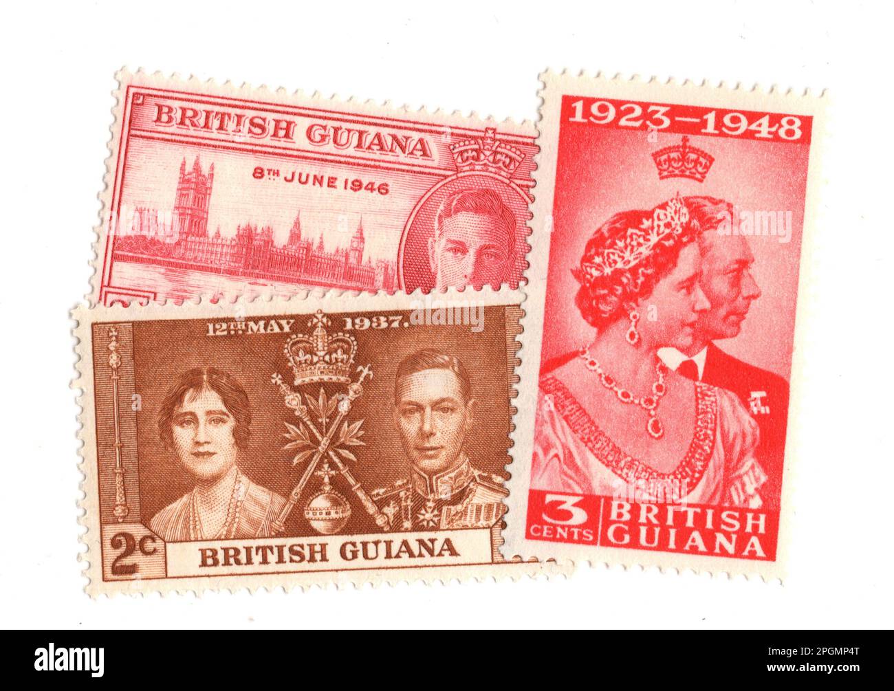 Vintage mint postage stamps from British Guiana isolated on a white background. Stock Photo