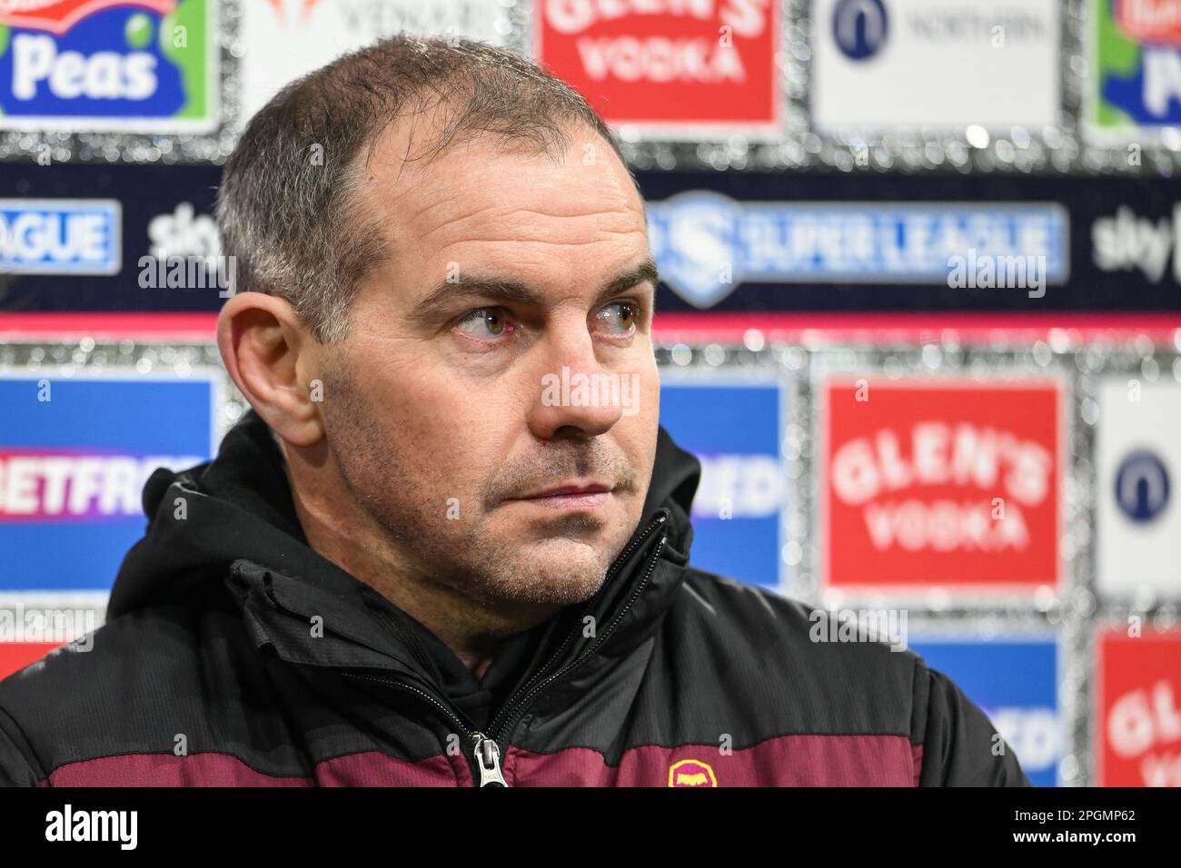 Ian Watson Head Coach of Huddersfield Giants during the pre match interviews during the Betfred Super League Round 6 match Huddersfield Giants vs St Helens at John Smith's Stadium, Huddersfield, United Kingdom, 23rd March 2023  (Photo by Craig Thomas/News Images) Stock Photo