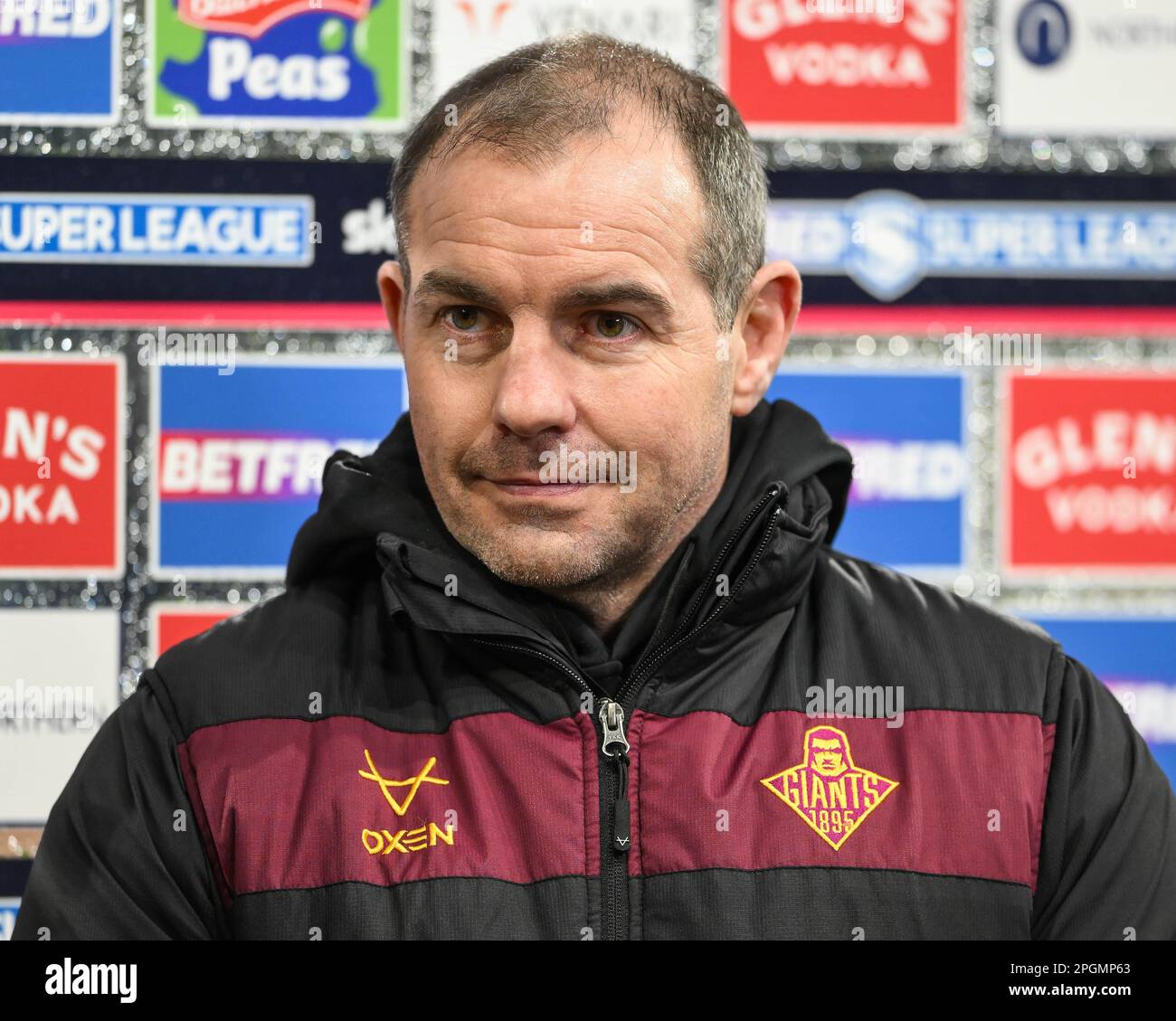 Ian Watson Head Coach of Huddersfield Giants during the pre match interviews during the Betfred Super League Round 6 match Huddersfield Giants vs St Helens at John Smith's Stadium, Huddersfield, United Kingdom, 23rd March 2023  (Photo by Craig Thomas/News Images) Stock Photo