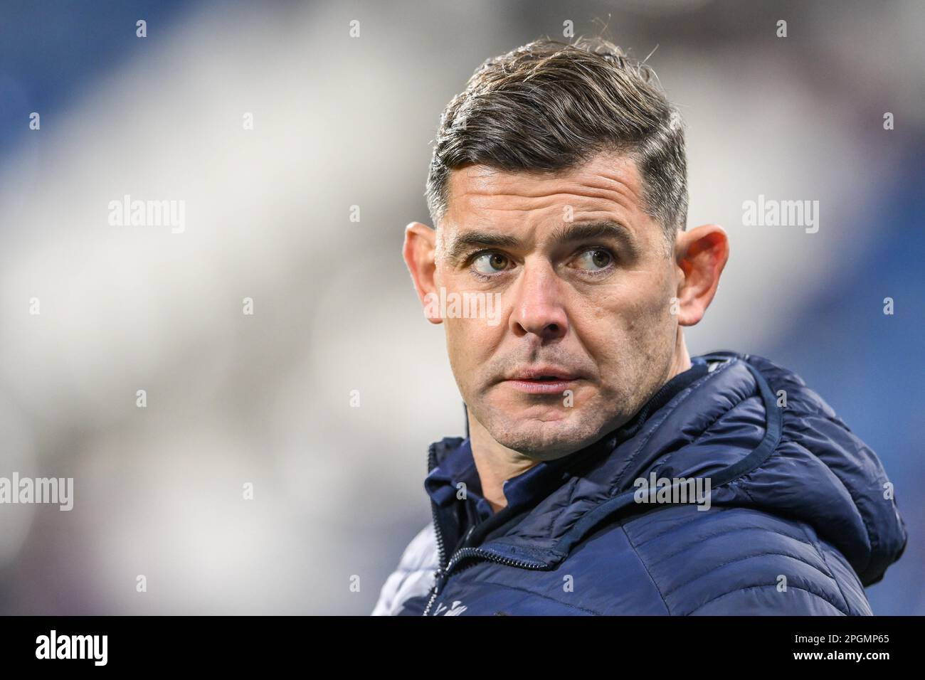 Paul Wellens Head Coach of St Helens during the pre match interviews during the Betfred Super League Round 6 match Huddersfield Giants vs St Helens at John Smith's Stadium, Huddersfield, United Kingdom, 23rd March 2023  (Photo by Craig Thomas/News Images) Stock Photo