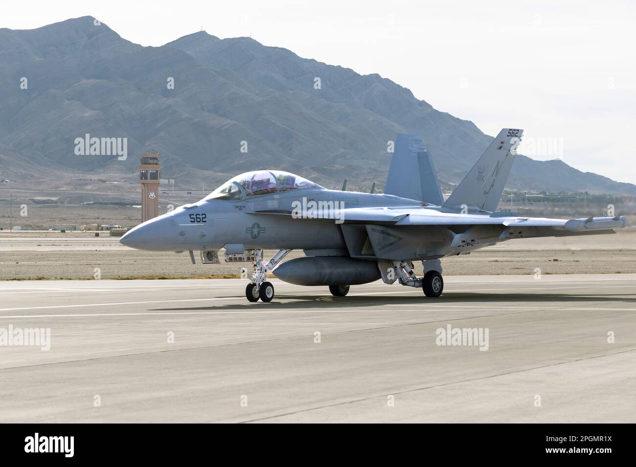 Las Vegas, NV - November 5, 2022: Navy EA-18 Growler Fighter Jet Does a Demonstration During the Aviation Nation airshow at Nellis AFB. Stock Photo