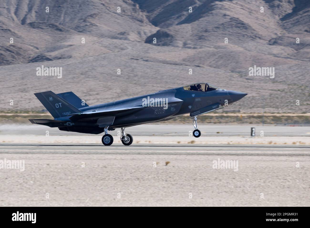 Las Vegas, NV - November 5, 2022: F-35 5th Generation Fighter Jet Lands at the Aviation Nation Airshow at Nellis AFB. Stock Photo