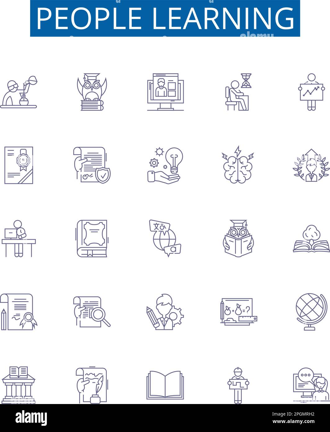 People learning line icons signs set. Design collection of Studying ...