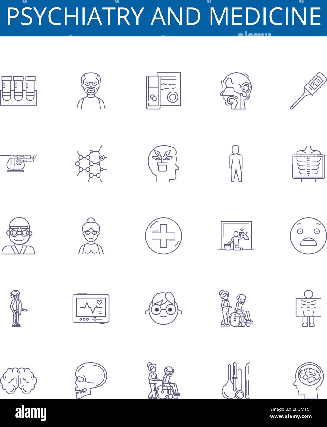 Psychiatry and medicine line icons signs set. Design collection of
