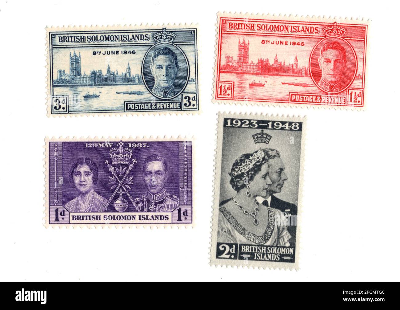 Vintage mint postage stamps from British Solomon Islands isolated on a