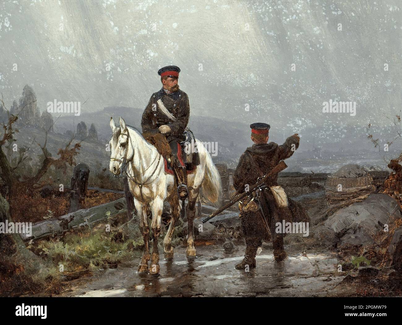 Sell Christian - a Prussian Officer on Horseback with a Foot Soldier - German School - 19th and Early 20th Century - Sell Christian - a Prussian Officer on Horseback with a Foot Soldier - German School - 19th and Early 20th Century Stock Photo