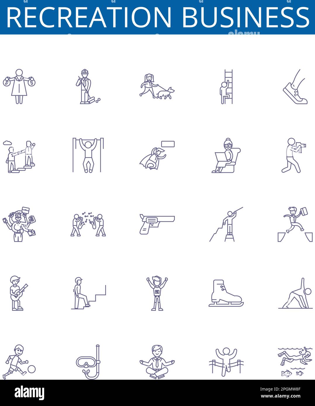 Recreation business line icons signs set. Design collection of