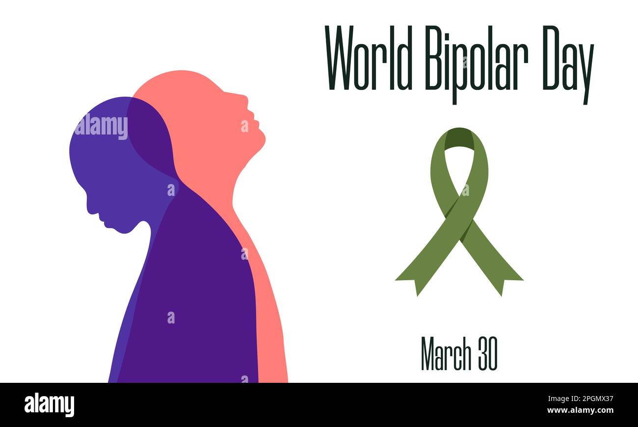 World Bipolar Day on March 30 concept. Two human silhouettes as symbols