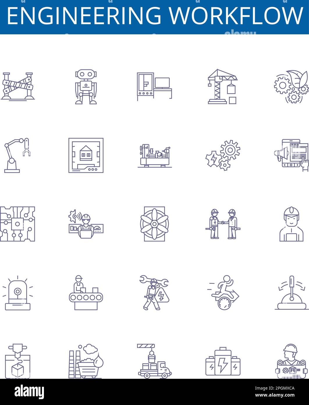 Engineering workflow line icons signs set. Design collection of ...