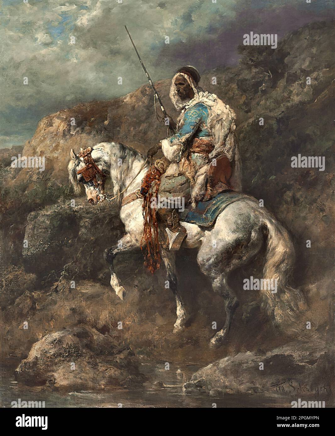 Schreyer Adolf - Arabian rider at a drinking trough - German School ...