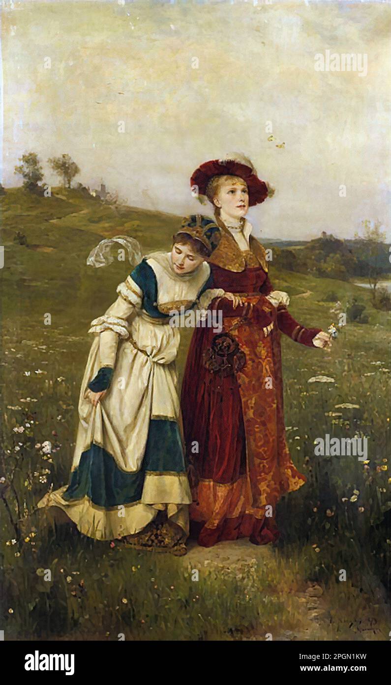 Niczky Eduard Plucking Spring Flowers German School 19th Century