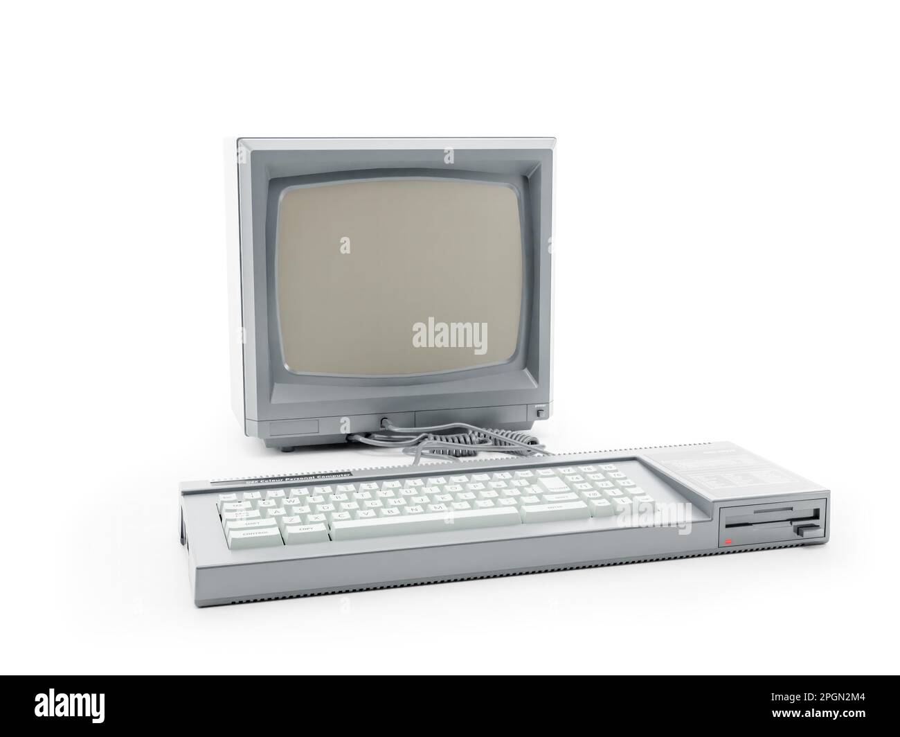 3d rendering of vintage 128 K color personal computer with monitor on white background Stock Photo