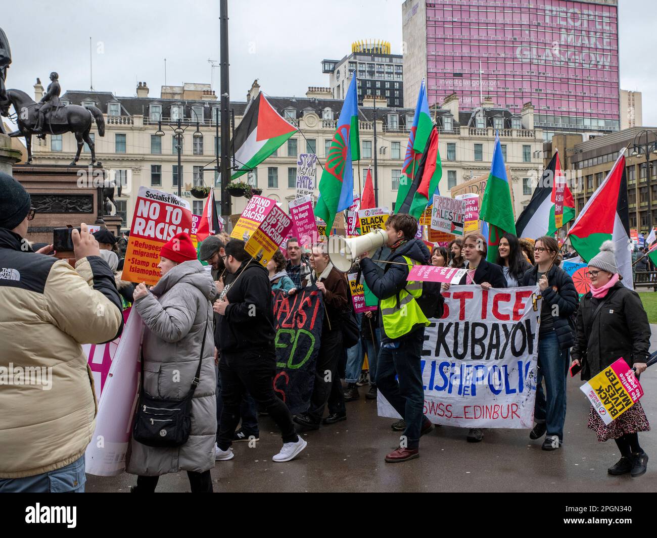 Glasgow, Scotland, UK. March 18th, 2023: A Stand Up To Racism rally at ...