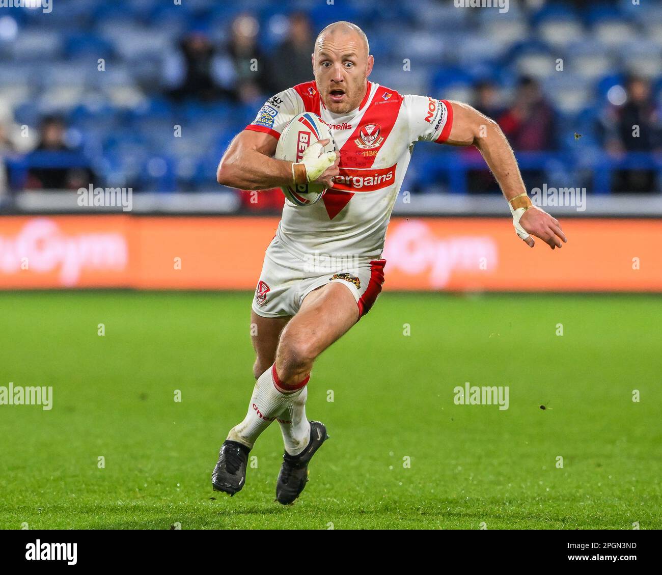 James Roby #9 of St Helens makes a break during the Betfred Super League Round 6 match Huddersfield Giants vs St Helens at John Smith's Stadium, Huddersfield, United Kingdom, 23rd March 2023  (Photo by Craig Thomas/News Images) Stock Photo