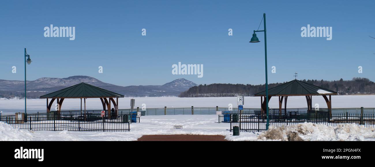 Newport waterfront on Lake Memphremagog in Vermont looking towards