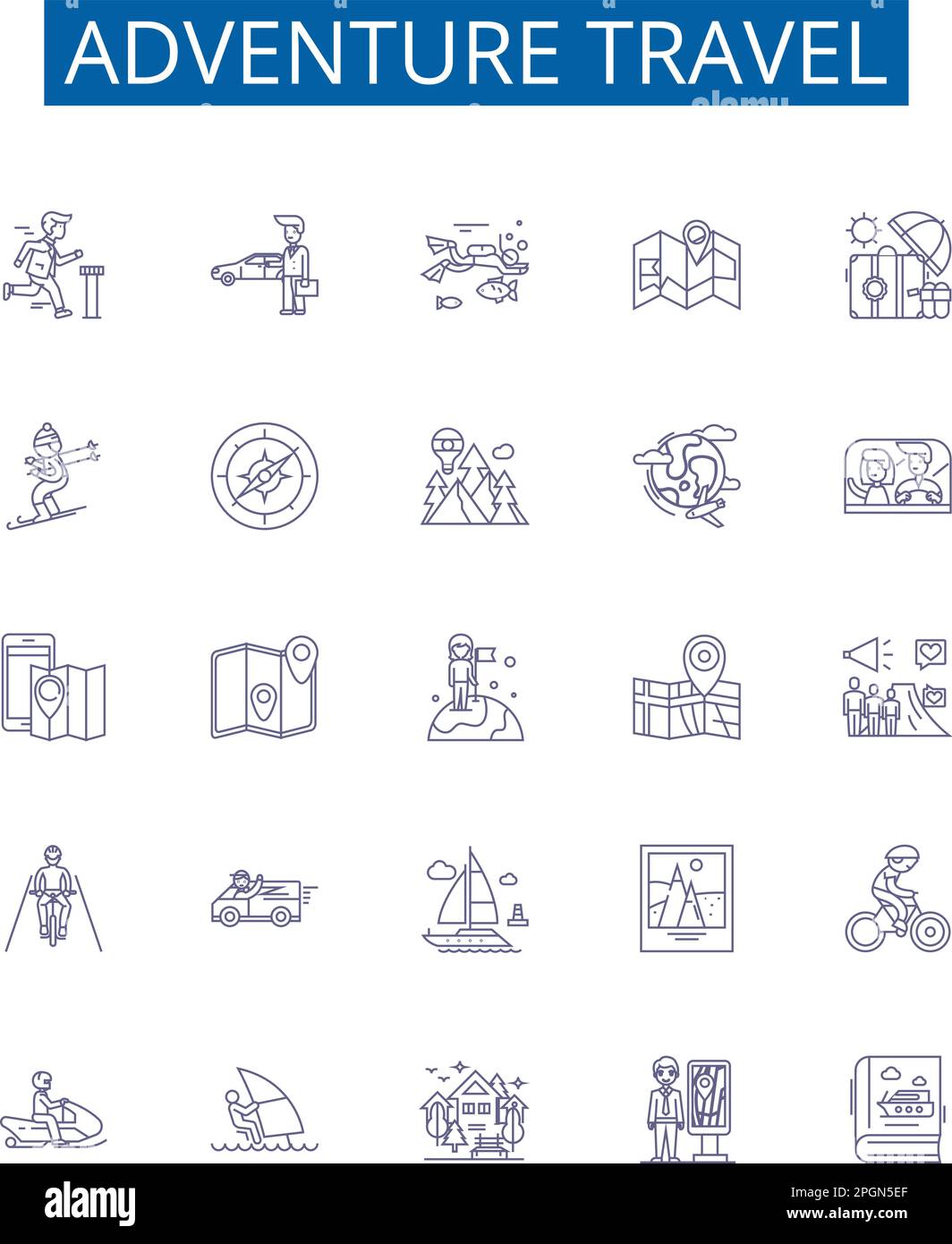 Adventure travel line icons signs set. Design collection of Hiking ...