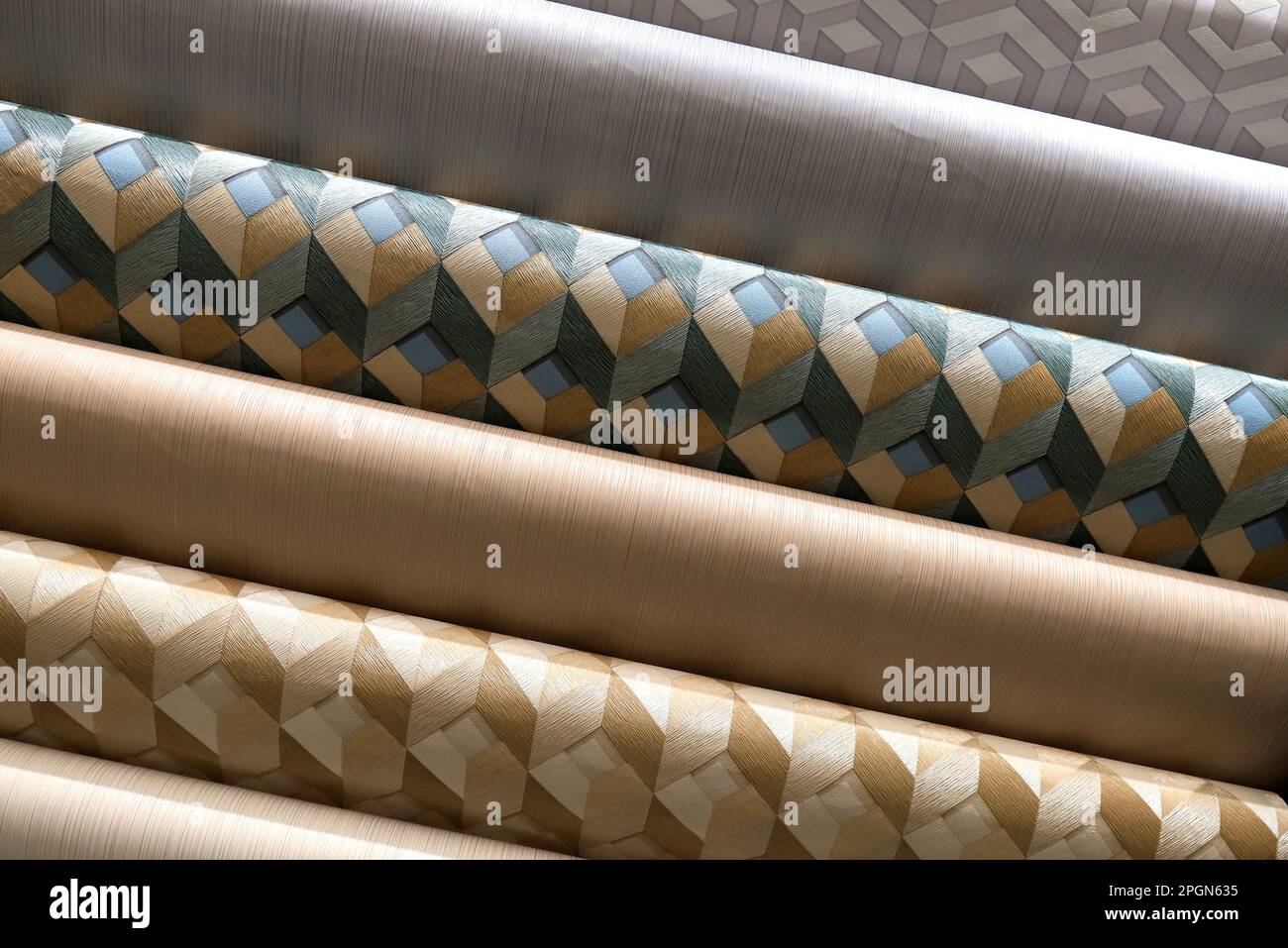 Colorful rolls of wallpaper as background, Close up wall paper, vinyl