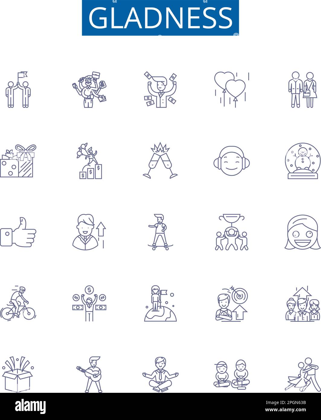 Gladness line icons signs set. Design collection of Cheer, Delight ...