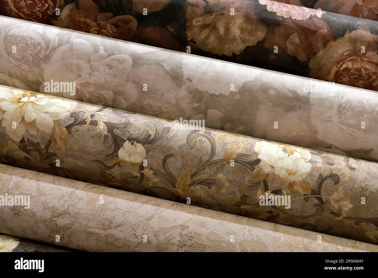 Colorful rolls of wallpaper as background, Close up wall paper, vinyl