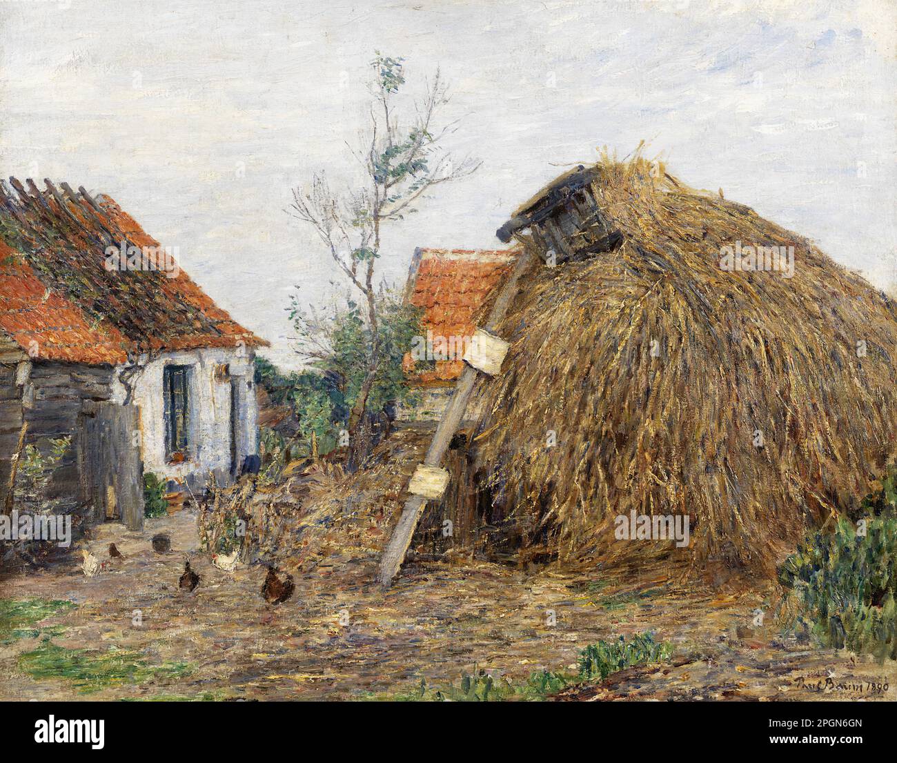 Baum Paul - farm with haystack - German School - 19th and Early 20th Century - Baum Paul - Bauernhof Mit Heuhaufen - German School - 19th and Early 20th Century Stock Photo