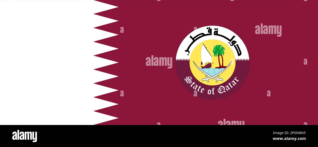 National flag and coat of arms of Qatar. Qatar flag with original color