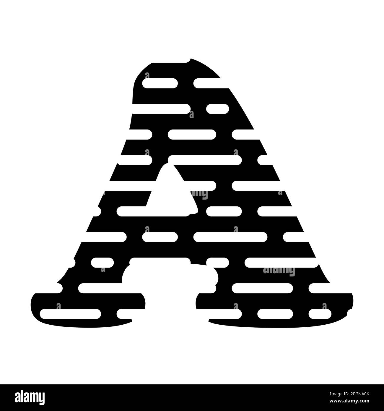 Monochrome vector graphic of the letter A with random length sections ...