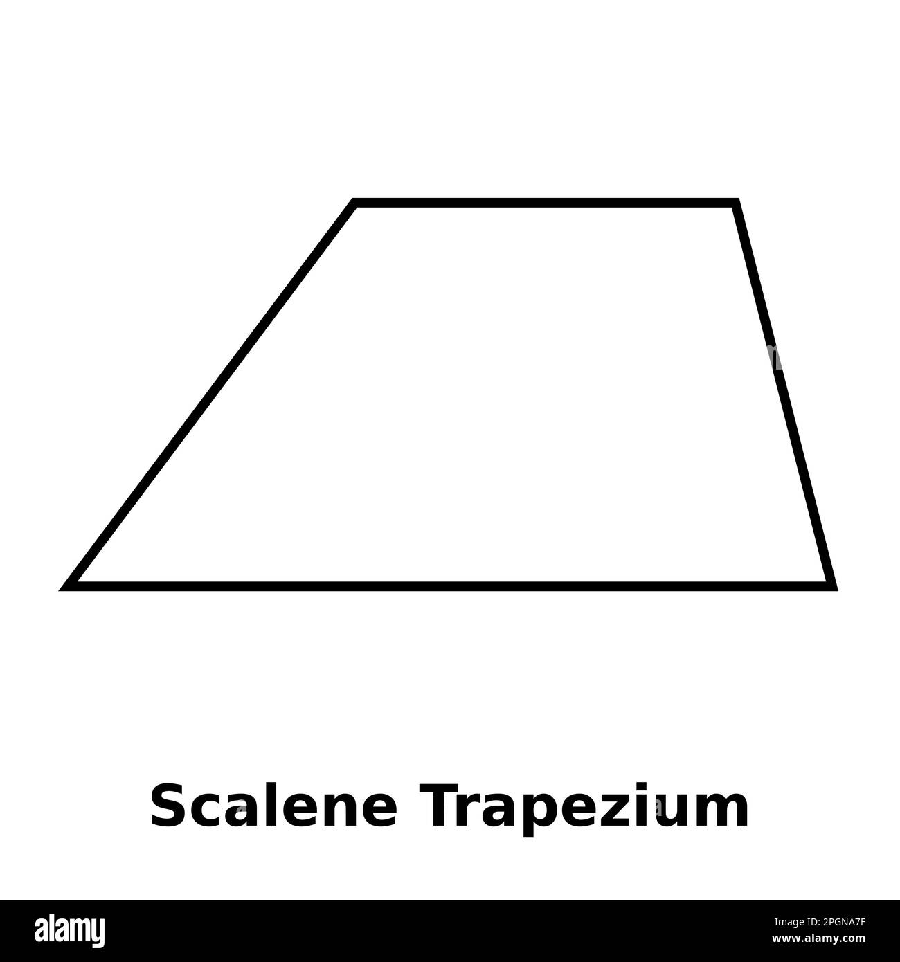 Simple monochrome vector graphic of a scalene trapezium. This is a shape with four sides where two opposite sides are parallel to each other, but the Stock Vector