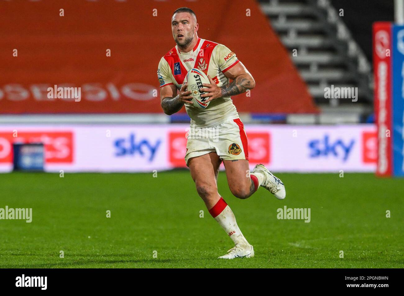 Curtis Sironen #16 of St Helens in action during the Betfred Super League Round 6 match Huddersfield Giants vs St Helens at John Smith's Stadium, Huddersfield, United Kingdom, 23rd March 2023  (Photo by Craig Thomas/News Images) Stock Photo