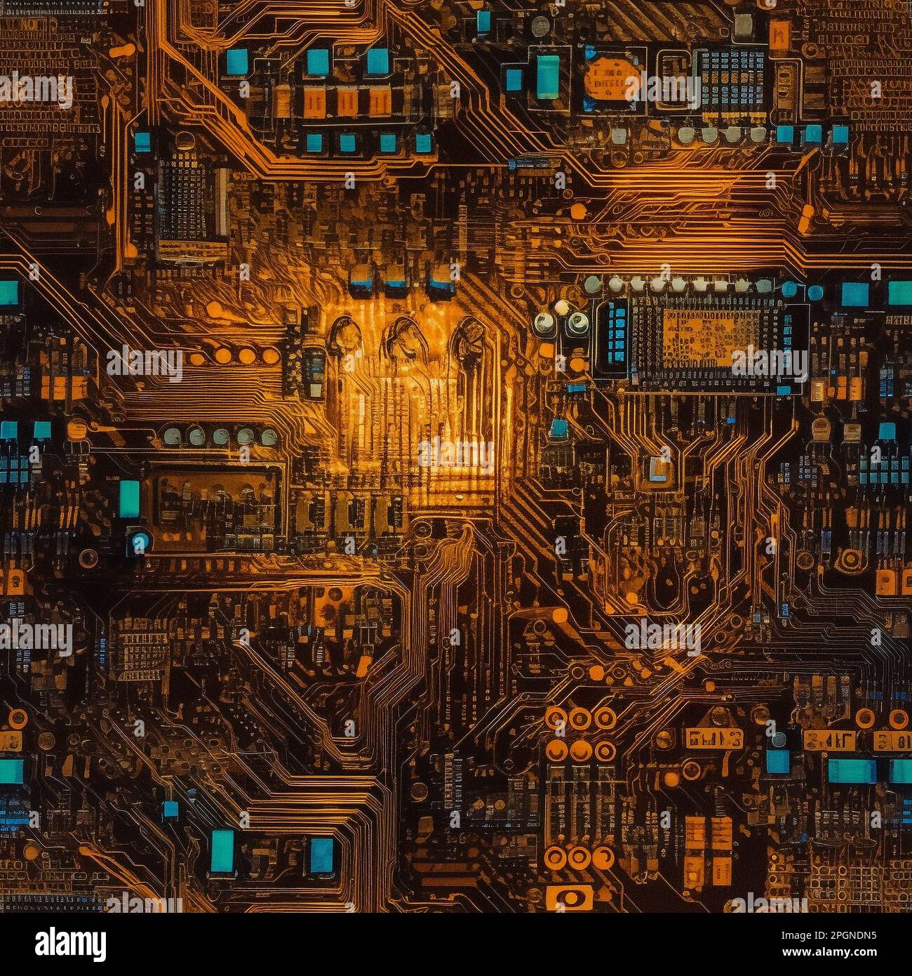 Abstract Seamless Background Tile Electronic Computer Circuit Board Theme Generative AI Stock