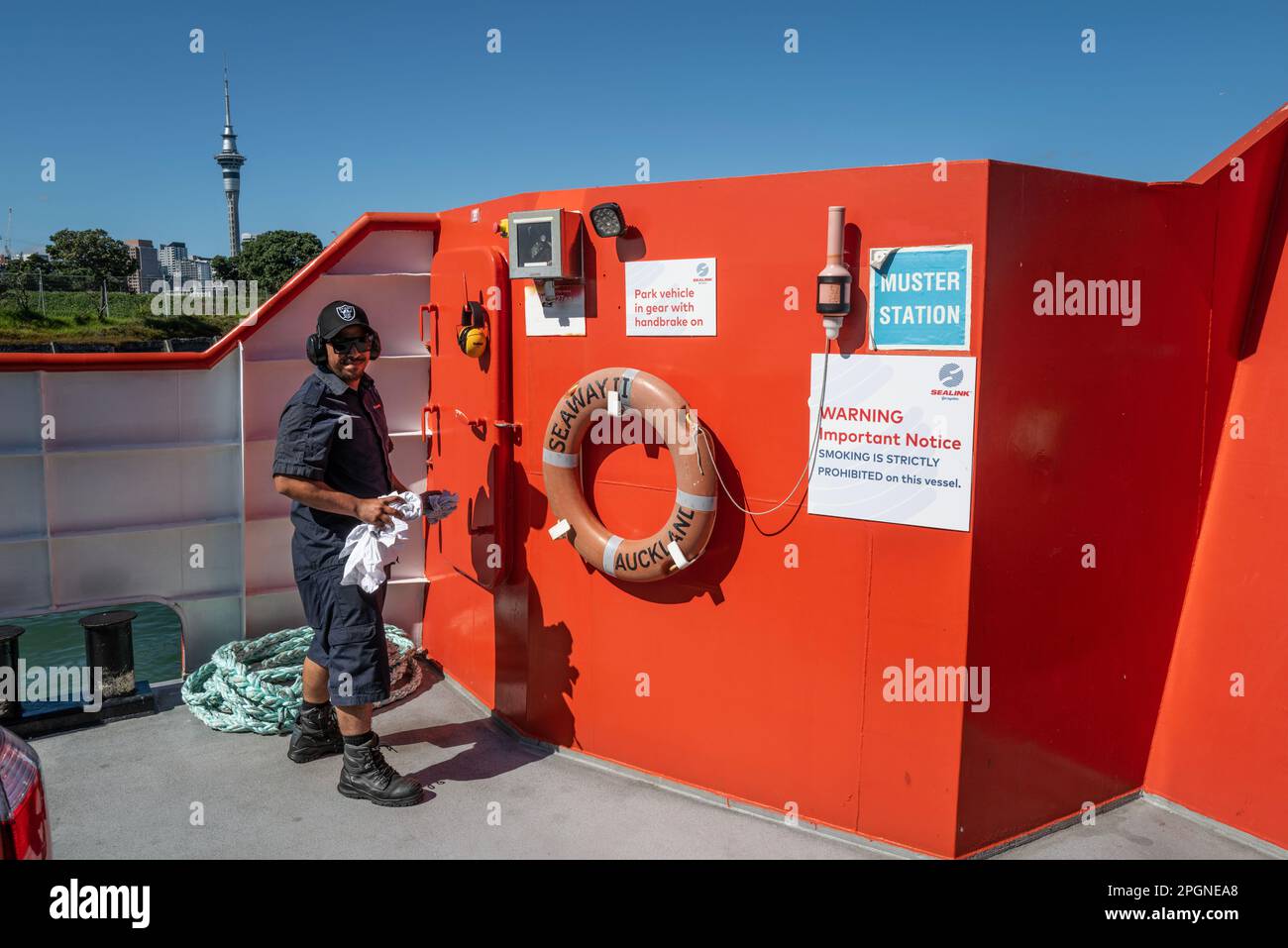 Views on board the Sealink ferry with vehicles from Auckland City