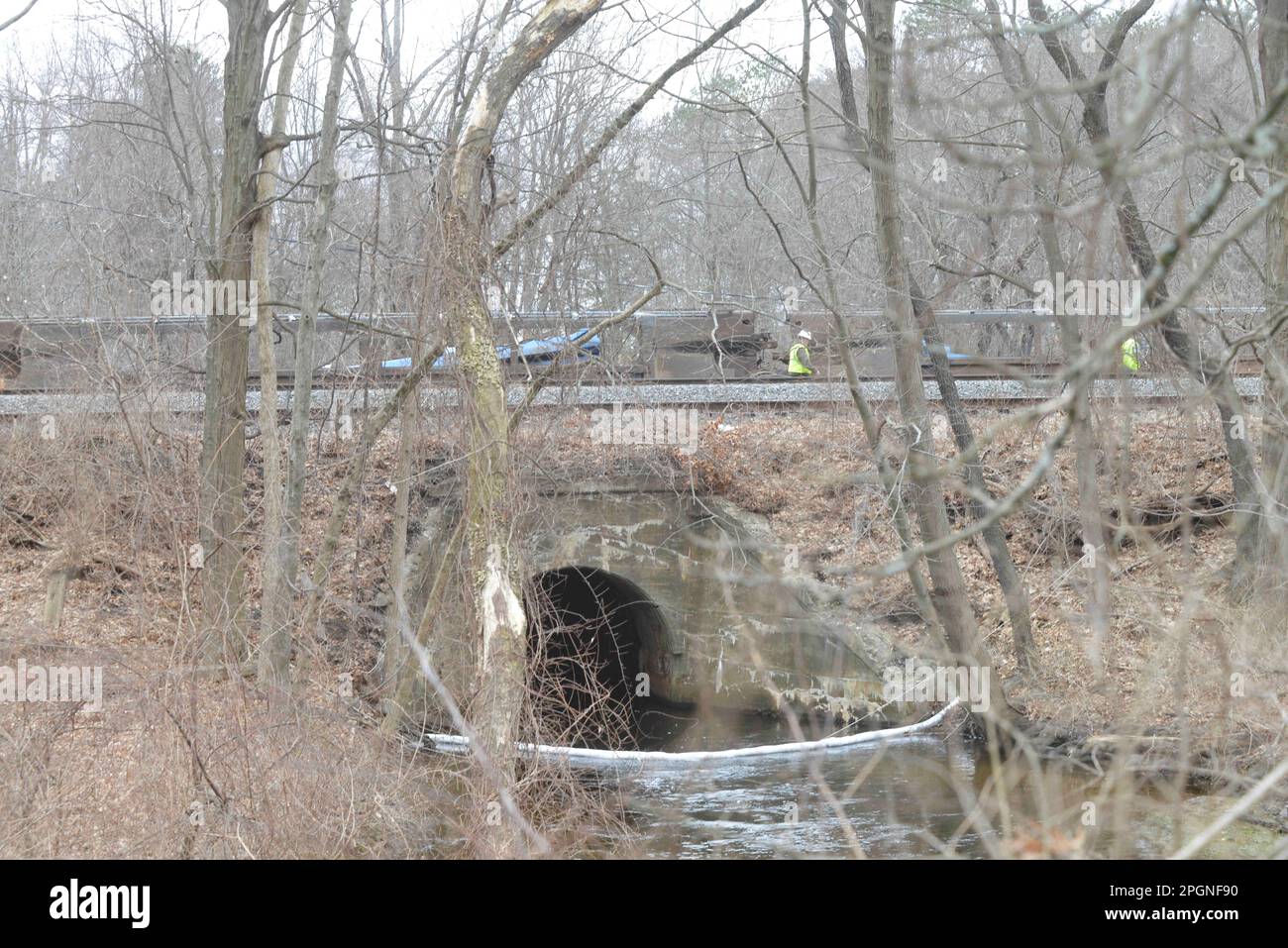 Ayer, Massachusetts, USA. 24th Mar, 2023. Derailed train cars litter