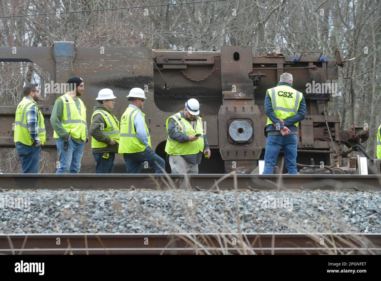 Ayer, Massachusetts, USA. 24th Mar, 2023. Derailed train cars litter