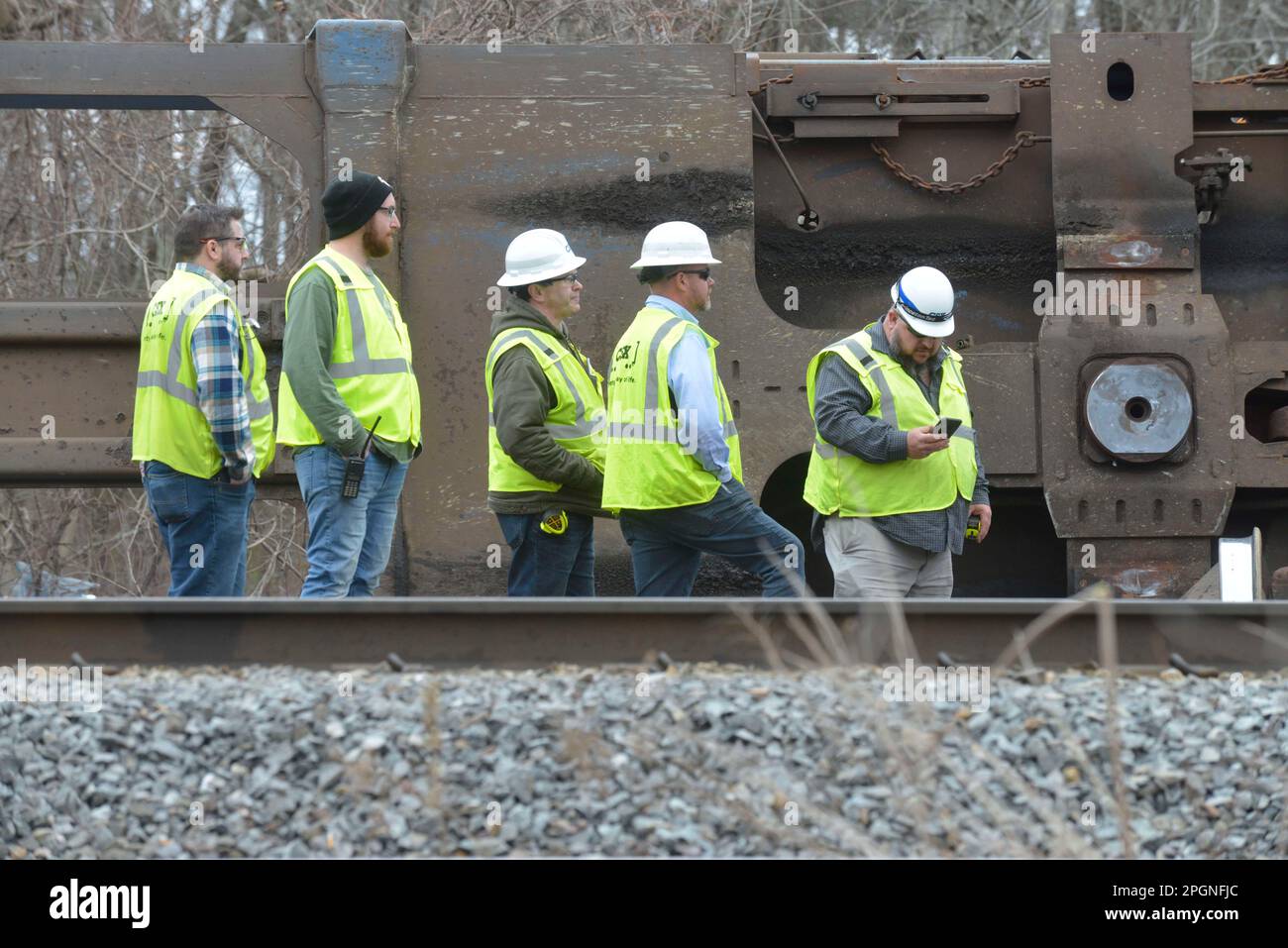 Ayer, Massachusetts, USA. 24th Mar, 2023. Derailed train cars litter