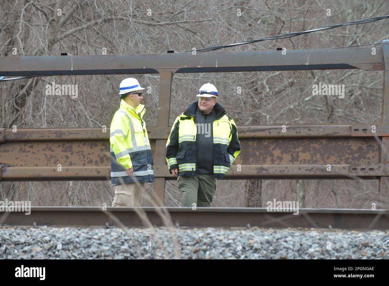 Ayer, Massachusetts, USA. 24th Mar, 2023. Derailed train cars litter