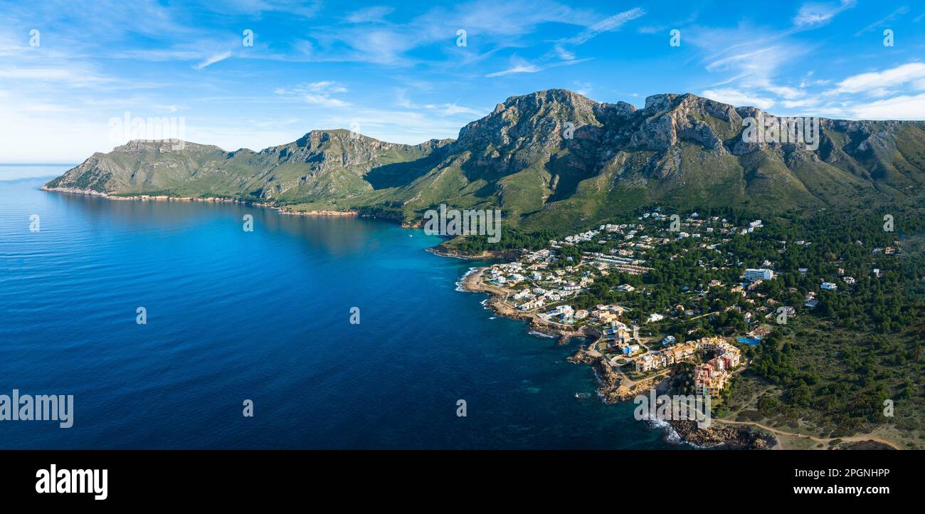 Spain, Majorca, Colonia de Sant Pere, Panoramic view of Cap Ferrutx Stock Photo