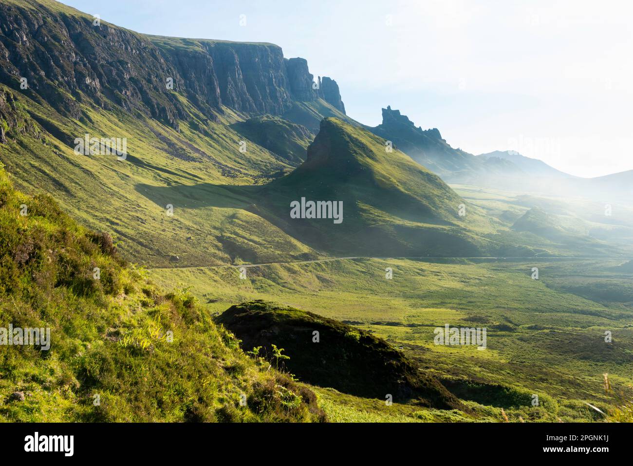 The Quiraing landslip on the eastern face of Skye, the northernmost summit of the Trotternish Ridge Stock Photo