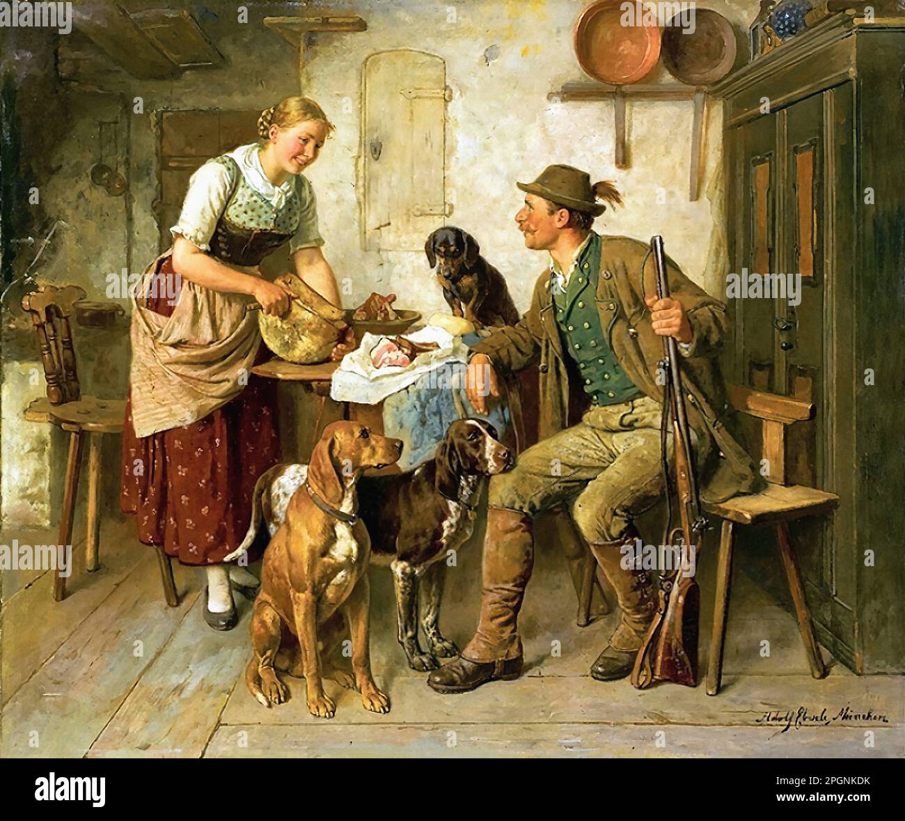 Eberle Adolf - the Hunter's Visit - German School - 19th and Early 20th ...