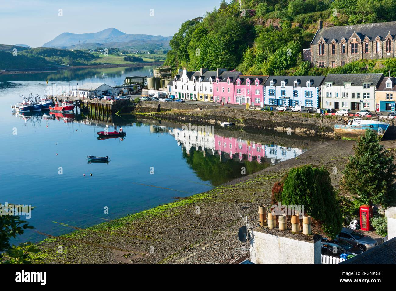 Scotland Portree Harbour Isle of Skye on a clear Summer Morning. Stock Photo