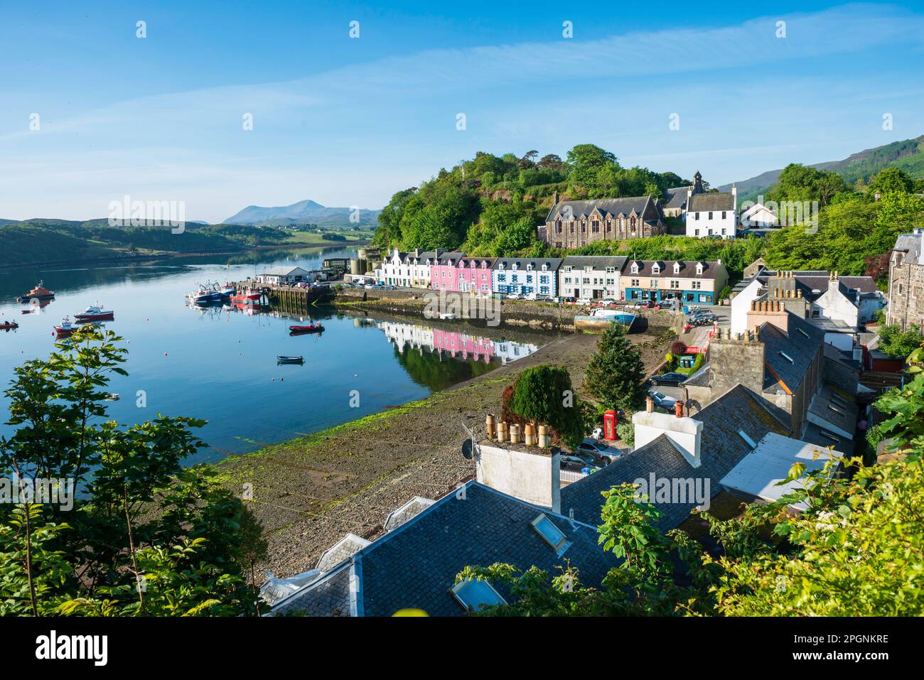 Portree Isle of Skye on a clear Summer Morning. Stock Photo