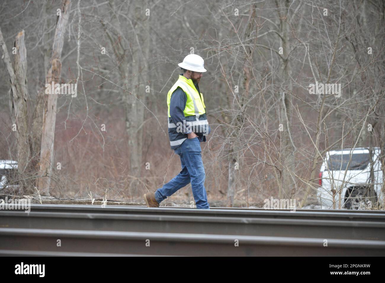 Ayer, Massachusetts, USA. 24th Mar, 2023. Derailed train cars litter