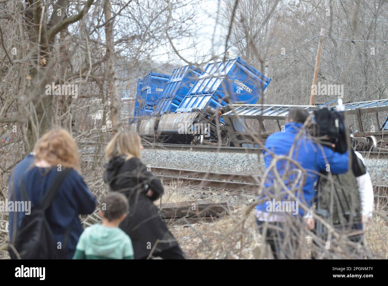 Ayer, Massachusetts, USA. 24th Mar, 2023. Derailed train cars litter