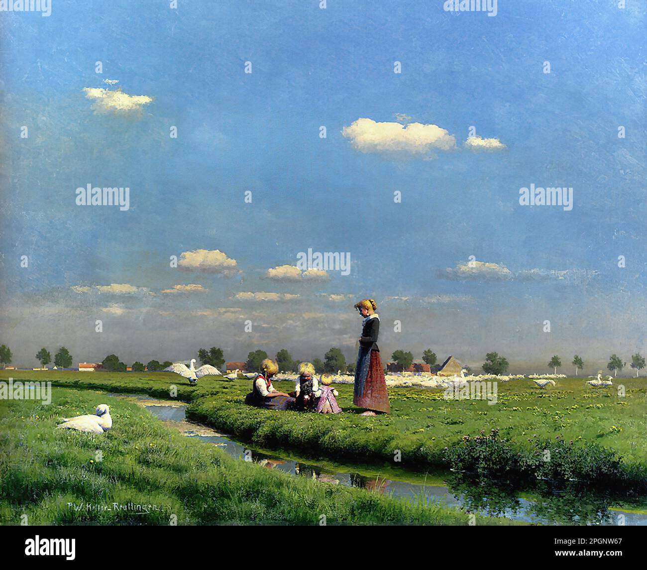 Keller-Reutlingen Paul Wilhelm - in the Meadow - German School - 19th ...