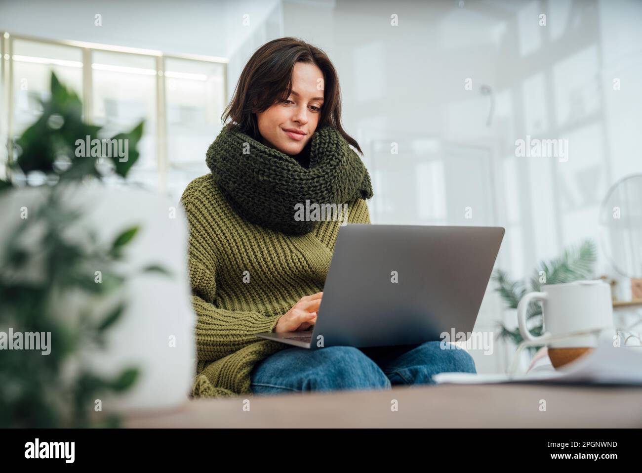 Freelancer using laptop at home Stock Photo