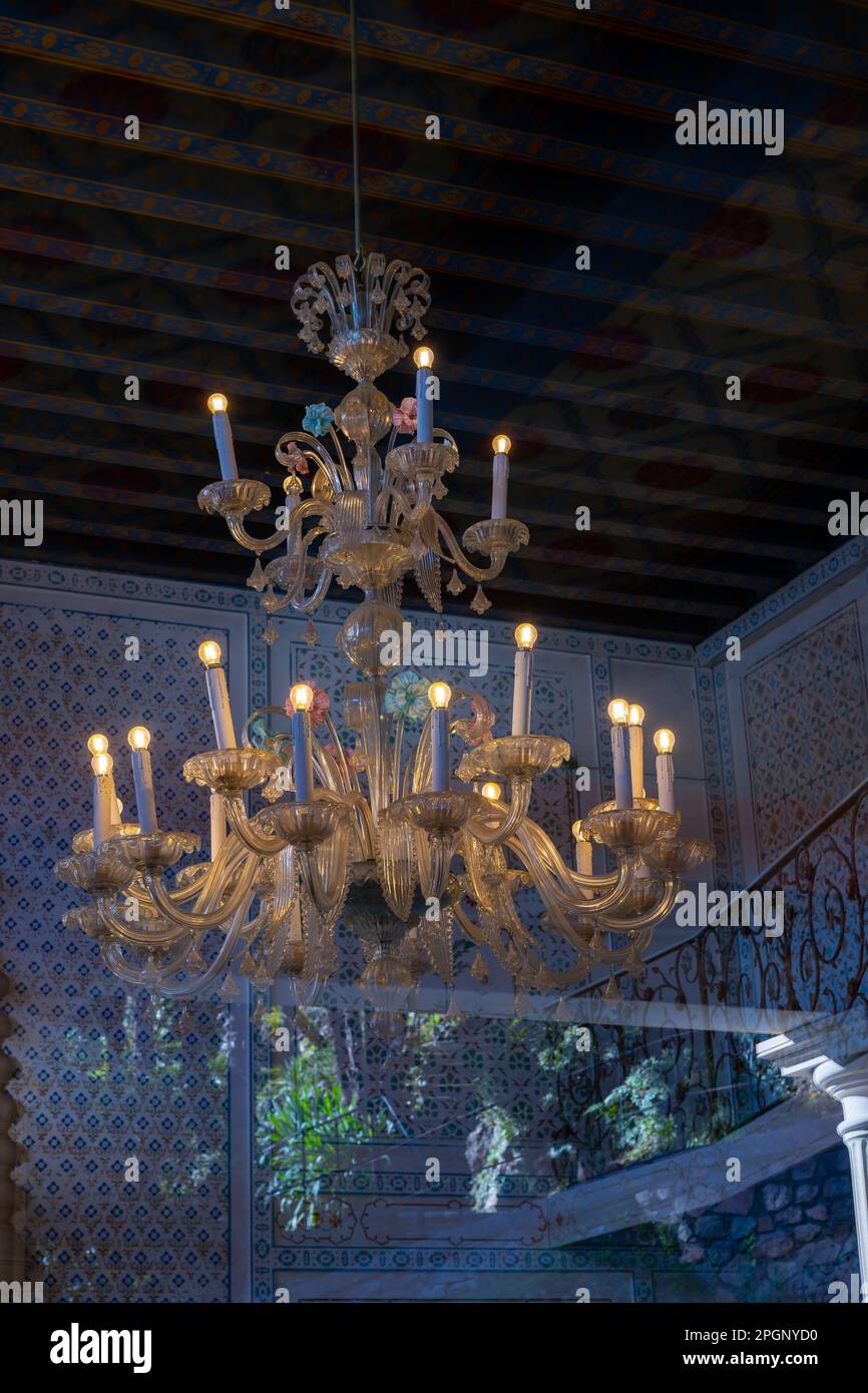 Beautiful Illumniated Crystal Lamp From Murano in Italy. Stock Photo