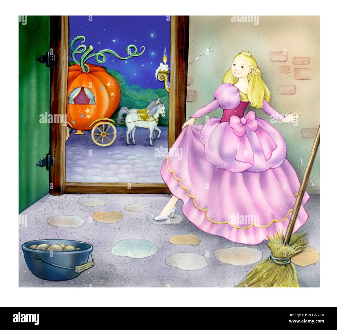 Children's story books-Cinderella leaving for the ball in pumpkin coach Stock Photo